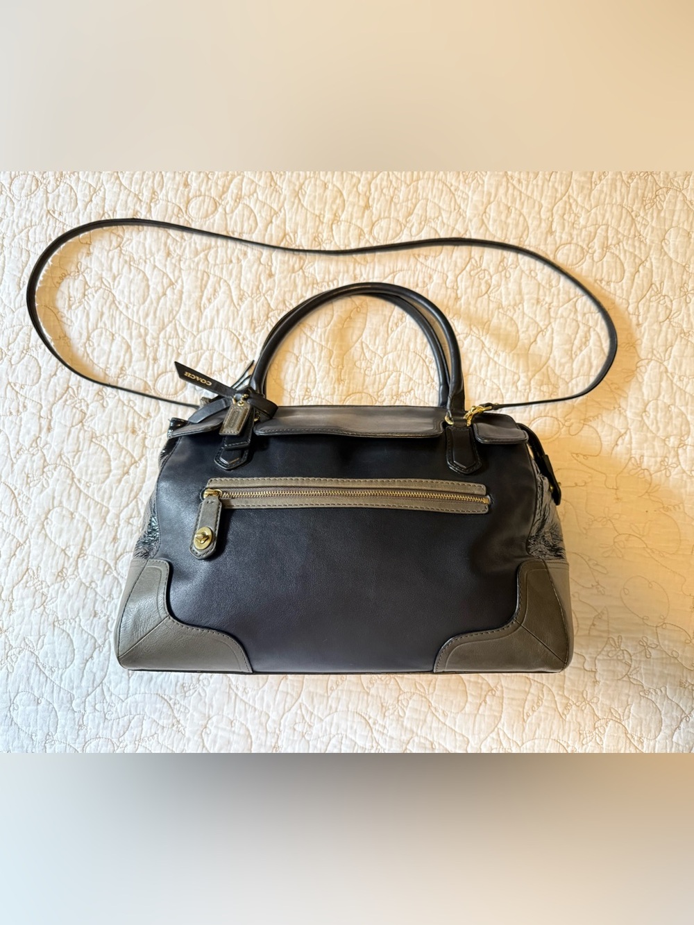Coach Two-Tone Black and Green Leather Satchel